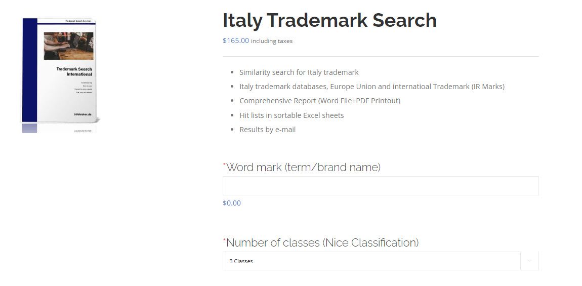 Trademark Search Italy - Easy ordering form